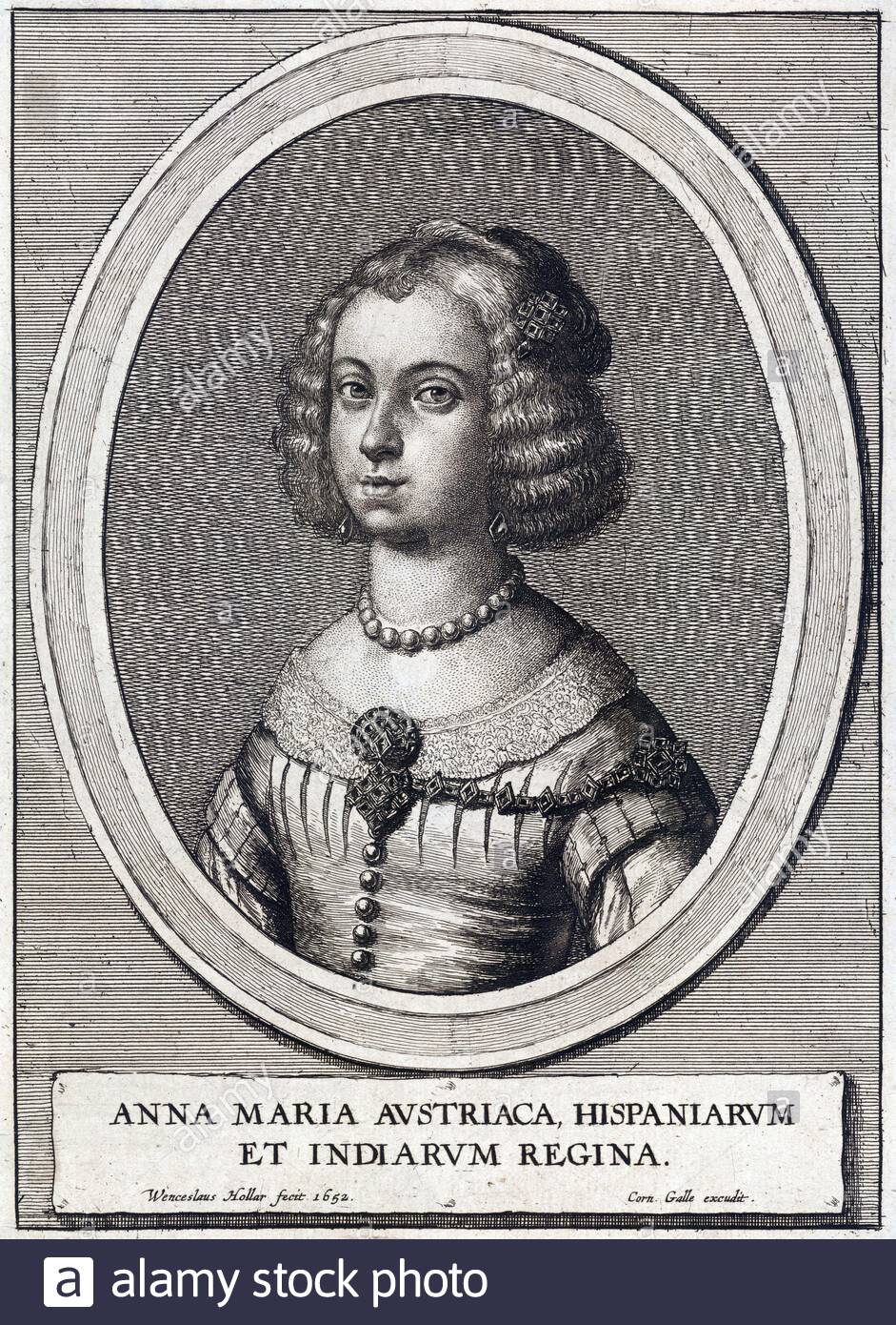 Maria Anna di Spagna, 1606 - 1646, è stata una santa imperatrice romana e Regina di Ungheria e di Boemia con il matrimonio di Ferdinando III, Imperatore del Sacro Romano Impero, attacco da incisore boemo Wenceslaus Hollar da 1600s Foto Stock