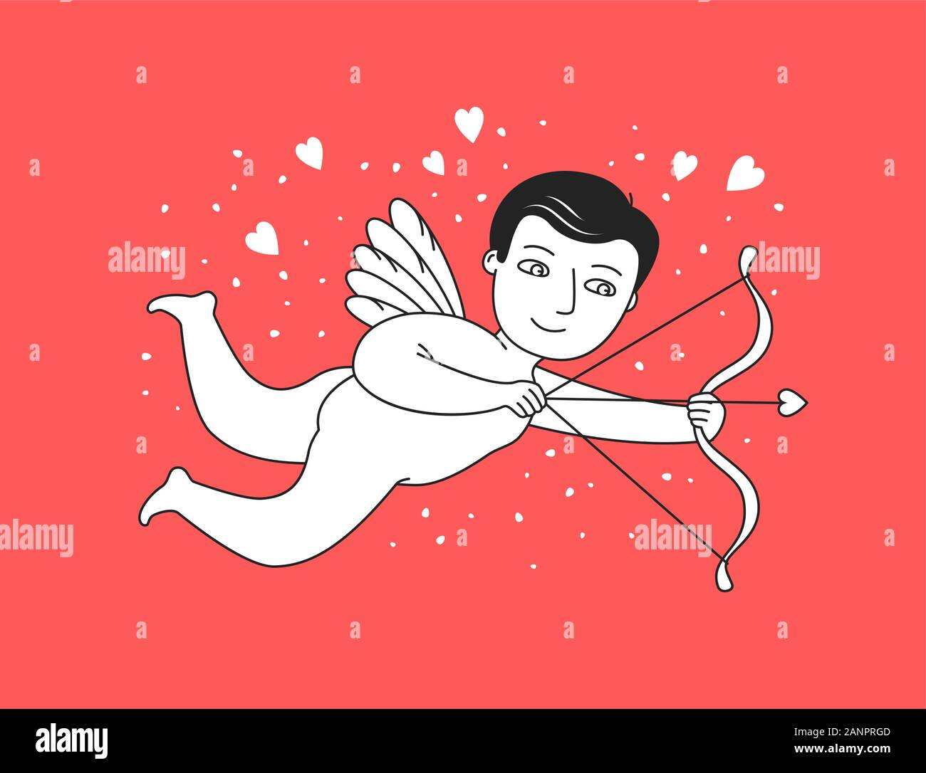 Flying Cupido con arco e frecce. Angelo cherubino vettore Illustrazione Vettoriale