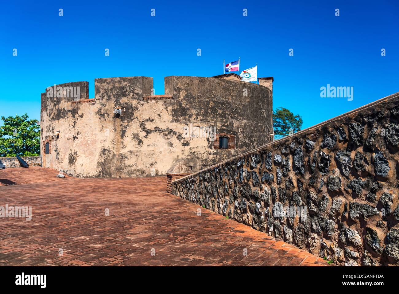 Fortaleza San Felipe è una storica fortezza spagnola situata nel nord della Repubblica Dominicana in provincia di Puerto Plata, dei Caraibi. Foto Stock