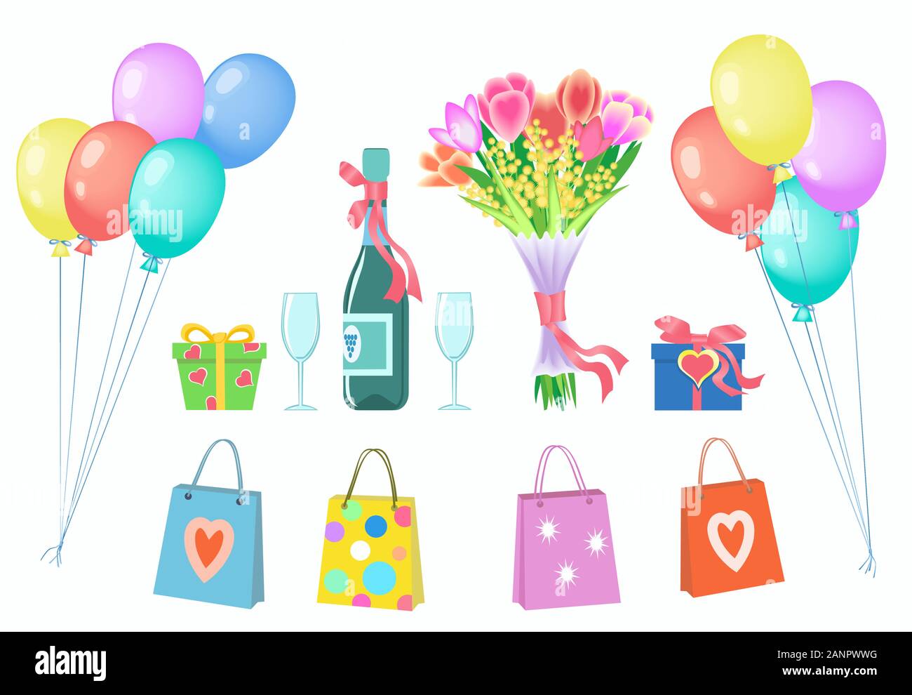 Felice il giorno di san valentino o regalo di compleanno set. Illustrazione Vettoriale