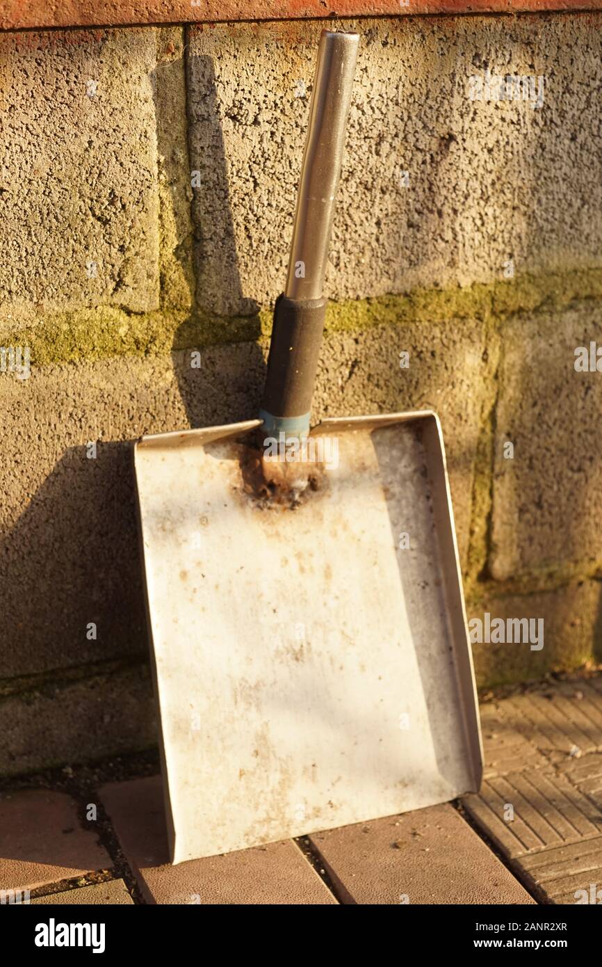 In casa scoop è in piedi accanto alla parete dell'edificio sulla strada. Foto Stock