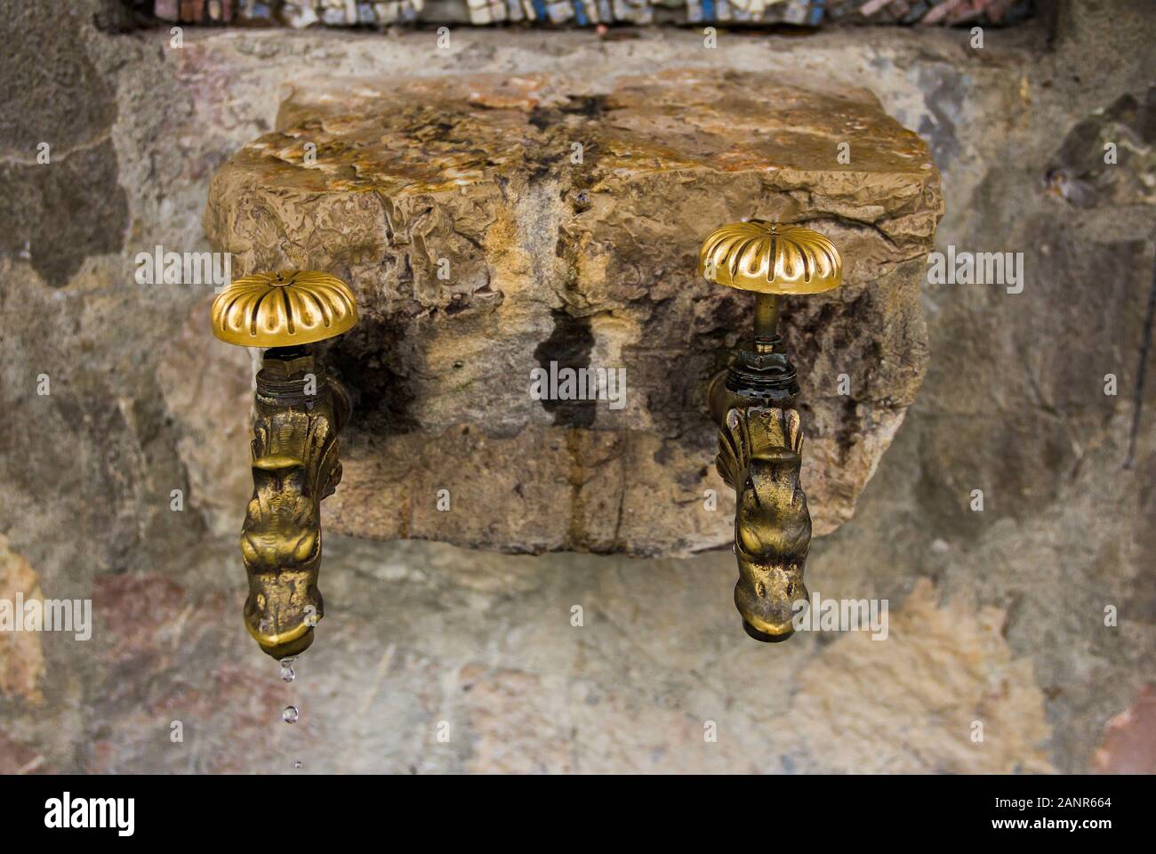 L'acqua santa a molla e icona della Santa Vergine sul territorio serbo del monastero ortodosso (chiostro) Moracha in Montenegro Foto Stock