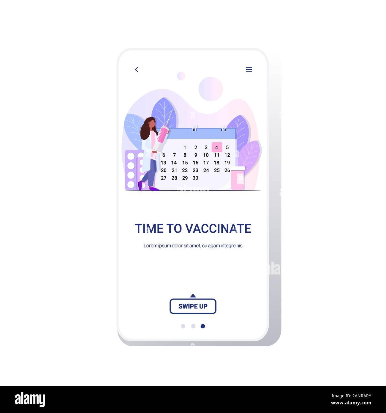 Medico Ospedaliero tenendo la siringa con vaccino da influenza aviaria Malattia di virus di tempo per vaccinare healthcare concetto di medicina lo schermo dello smartphone mobile app a lunghezza piena di spazio copia illustrazione vettoriale Illustrazione Vettoriale