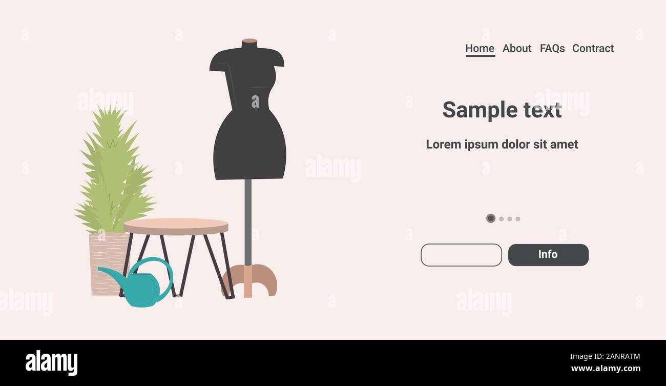 Moda creative design studio con il manichino sartoria workplace negozio di sartoria e laboratorio di cucito concetto orizzontale spazio copia illustrazione vettoriale Illustrazione Vettoriale
