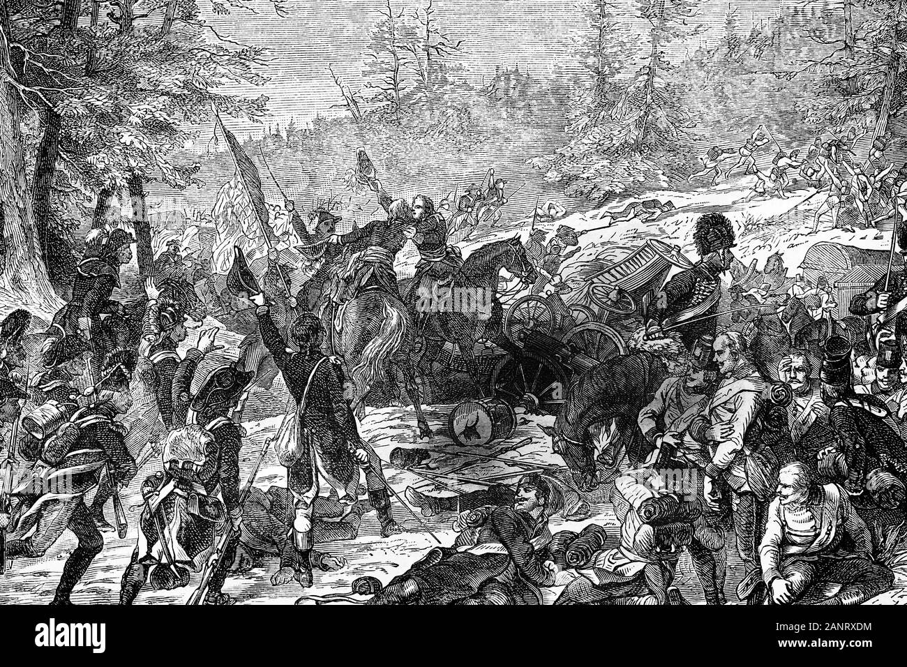 Battaglia di Hohenlinden, nei pressi di Monaco di Baviera. 3rd. Dicembre 1800. Vittoria francese. Illustrazione di antiquariato. 1890. Foto Stock