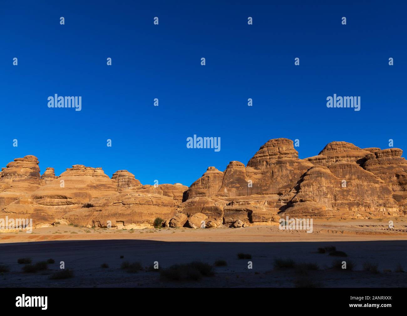 Paesaggio roccioso di Madain Saleh, Al Madinah Provincia, Alula, Arabia Saudita Foto Stock