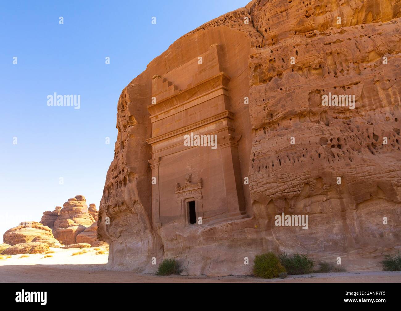 Nabataean tomba di al-Hijr sito archeologico di Madain Saleh, Al Madinah Provincia, Alula, Arabia Saudita Foto Stock