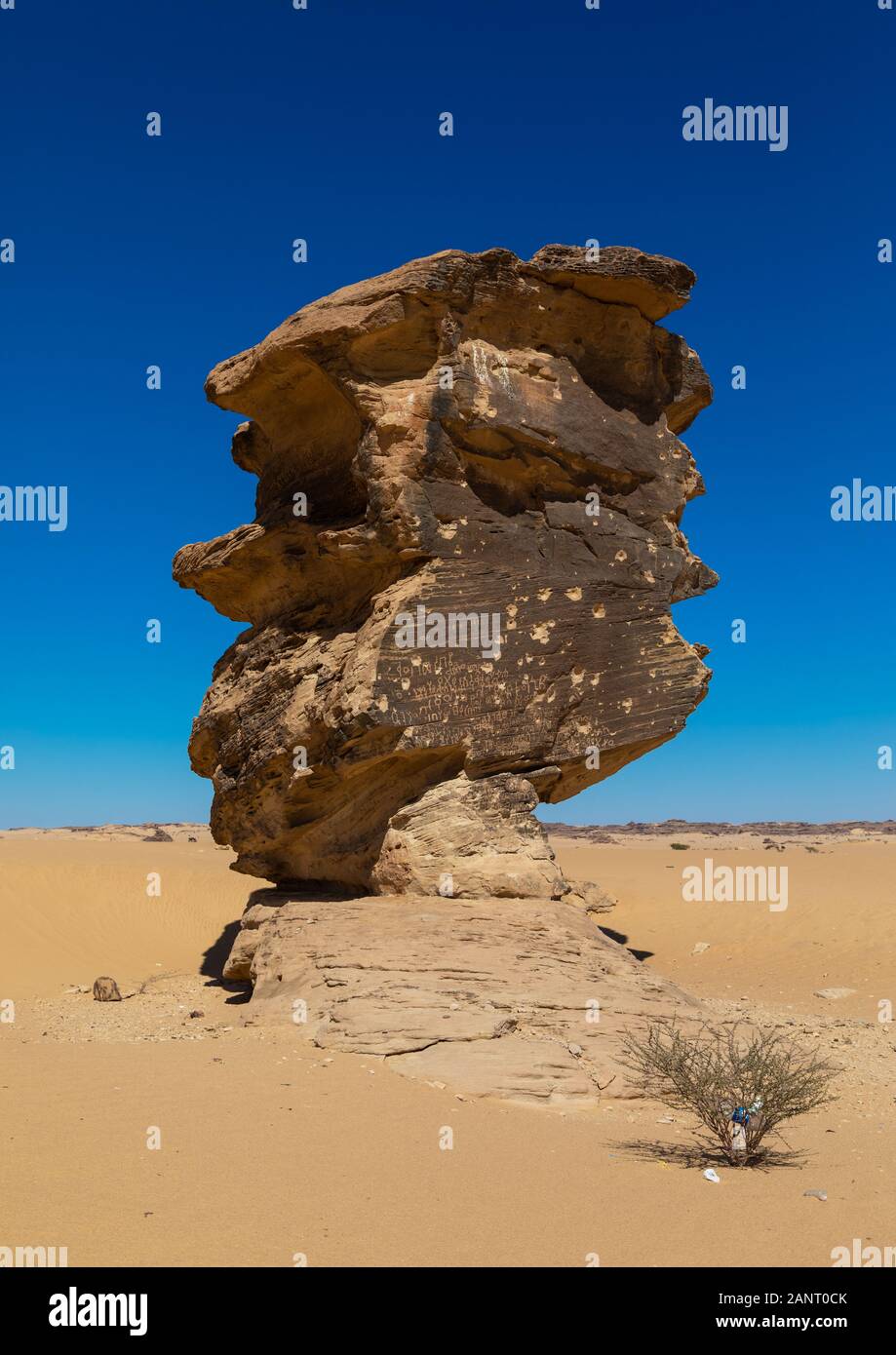 Hierogliphs su una roccia nel deserto, provincia di Najran, Thar, Arabia Saudita Foto Stock