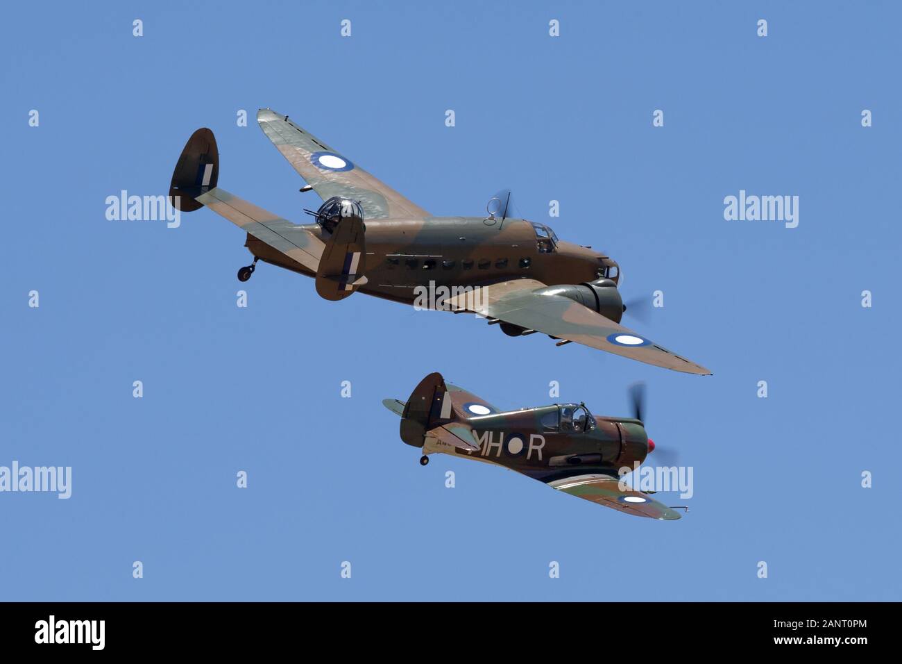 Lockheed Hudson twin motore bombardiere leggero e costiere aerei di ricognizione di volare in formazione con il Commonwealth Aircraft Corporation figh Boomerang Foto Stock