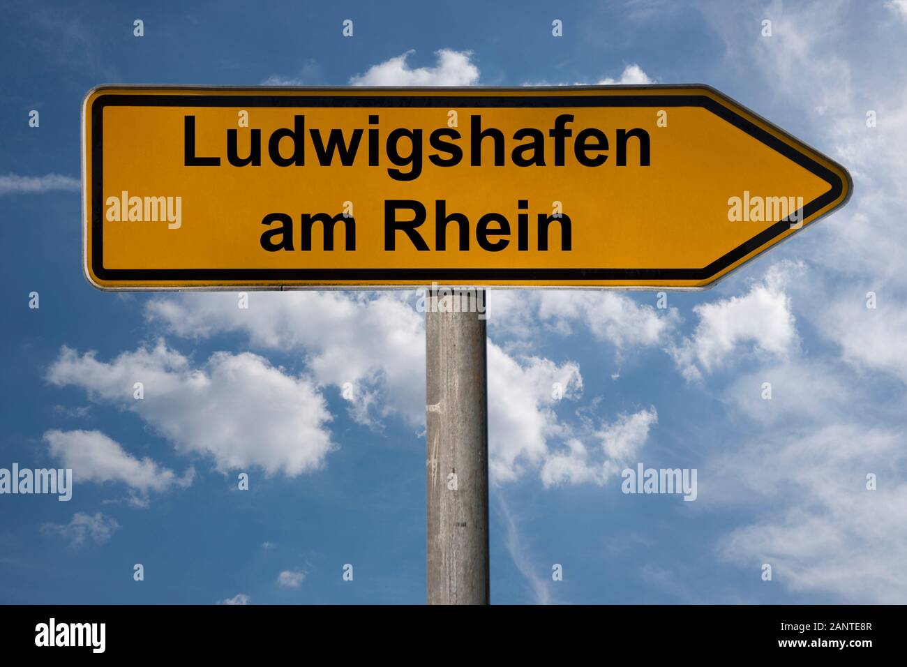 Dettaglio foto di un cartello con la scritta Ludwigshafen am Rhein, Renania-Palatinato, Germania, Europa Foto Stock