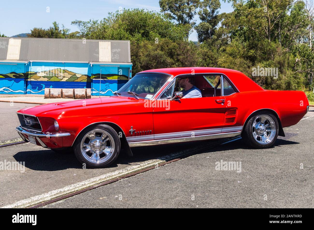 1967 modello Ford Mustang Hardtop, Rotorua, Isola del Nord, Nuova Zelanda Foto Stock