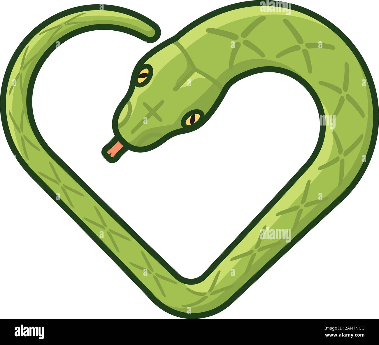 Snake in forma di cuore illustrazione. Isolato rettile colore simbolo del vettore. Illustrazione Vettoriale