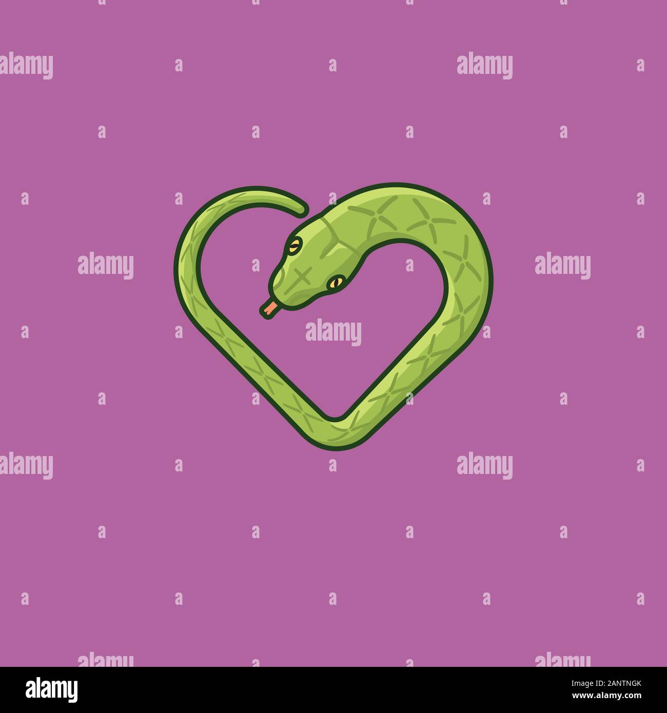 Snake in forma di cuore illustrazione per #SerpentDay il 1 febbraio. Rettili colore simbolo del vettore. Illustrazione Vettoriale