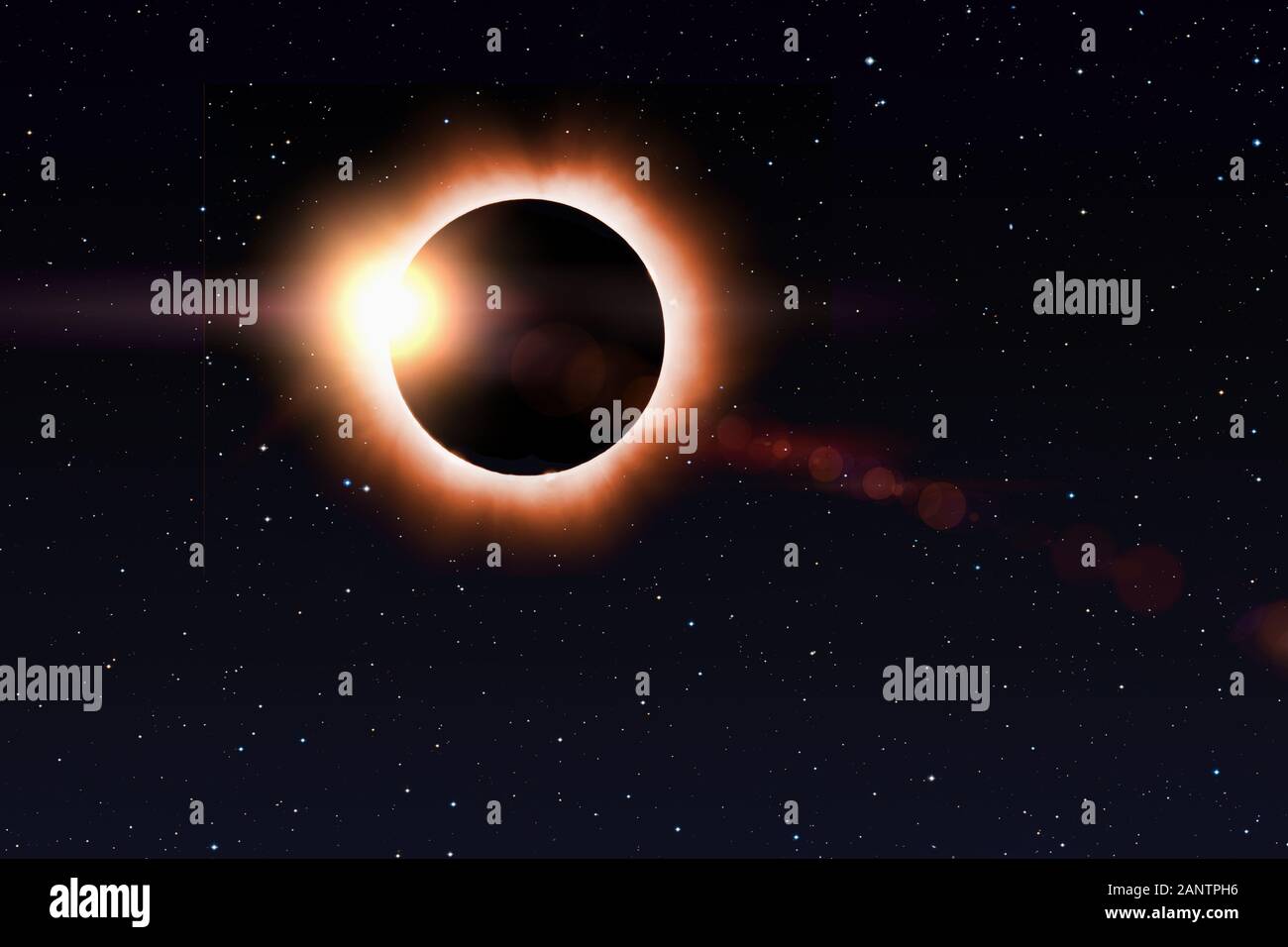 Eclissi solare a cielo stellato.Ultimo fascio di luce del sole dietro luna. Gli elementi di questa immagine fornita dalla NASA Foto Stock