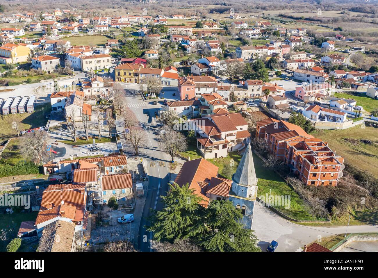 Una veduta aerea di Kanfanar, posto nel centro di Istria, Croazia Foto Stock