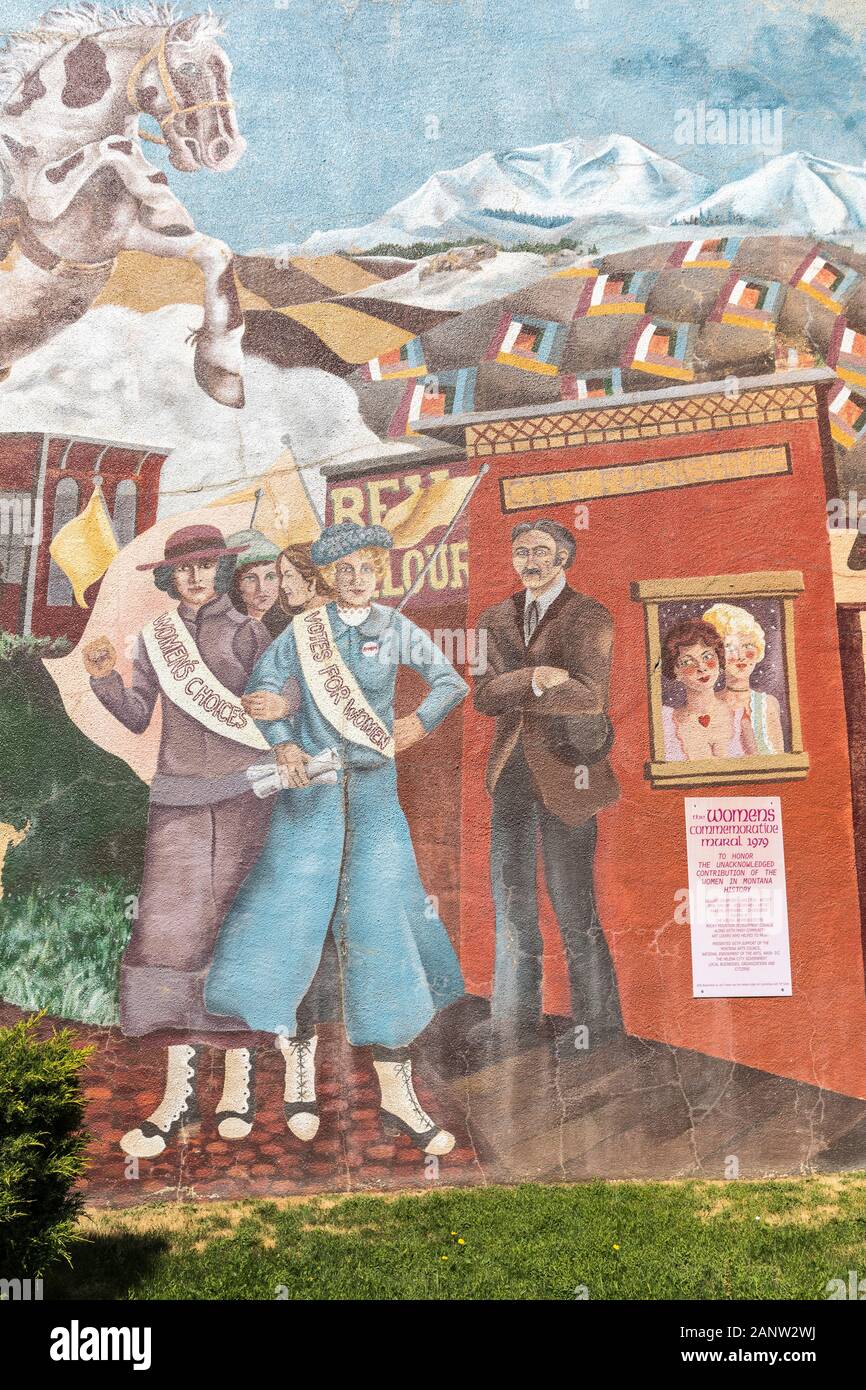 Dettaglio delle donne murale commemorativo con voti per le donne, il bestiame edificio, Helena, Montana, USA Foto Stock