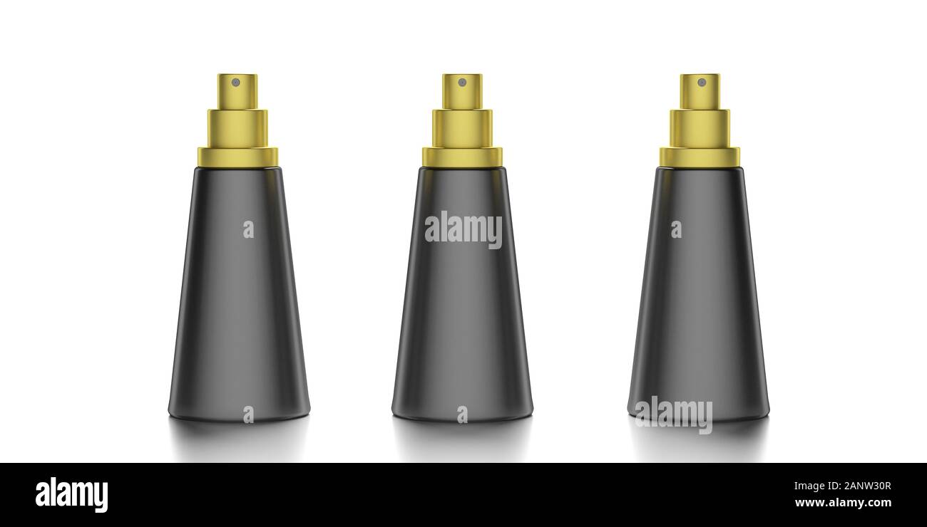 Irroratrice cosmetici bottiglie possono modello. Vuoto contenitore spray mockup isolati su sfondo bianco, profumo deodorante di confezionamento del prodotto. 3d illustrazione Foto Stock