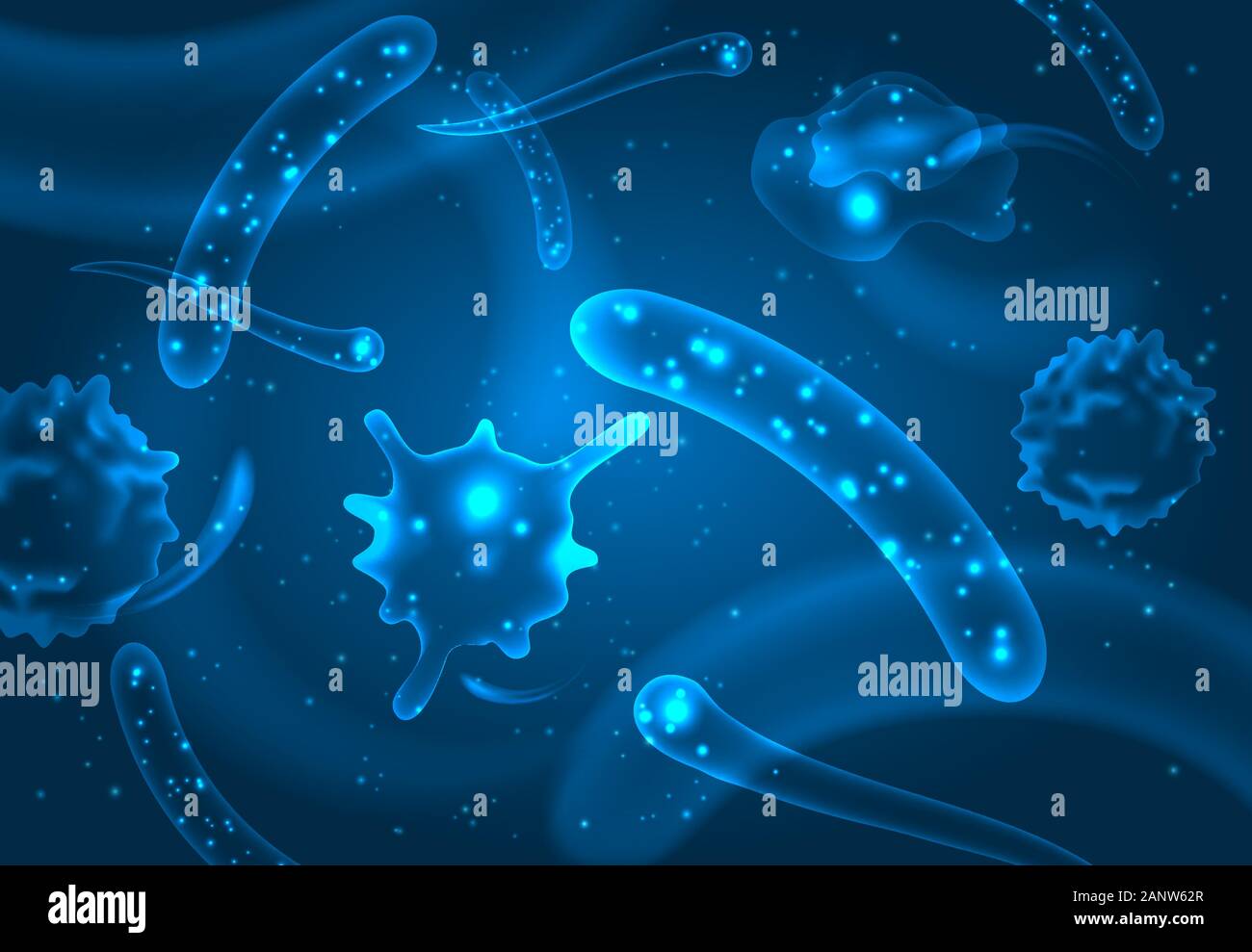 Batterio e microbi organismi. Microscopiche di salmonella, Bacillus o ameba organismi. Abstract vettore biologico sfondo Illustrazione Vettoriale