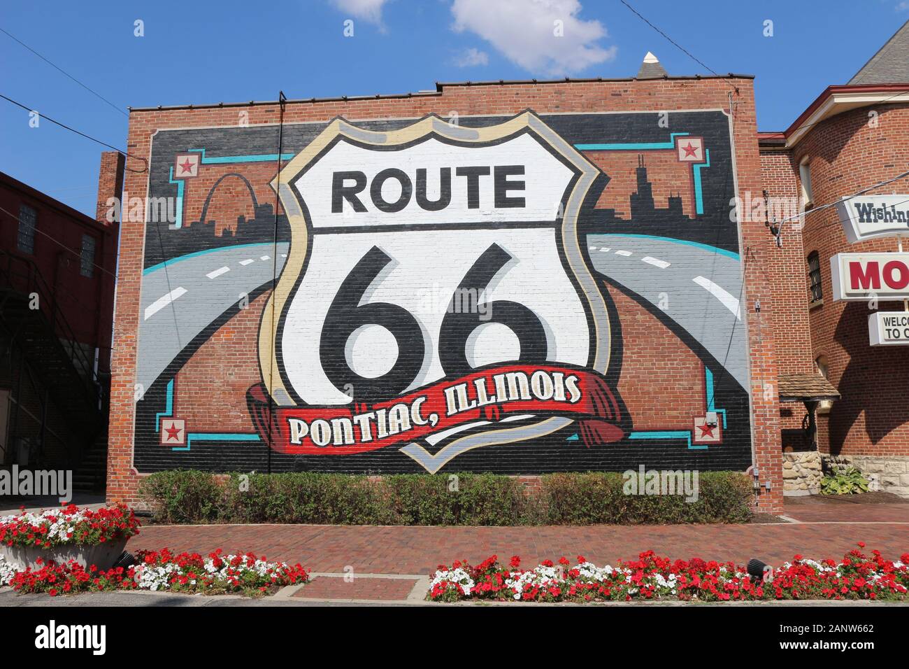 La Route 66 si ferma a Pontiac, Illinois Foto Stock