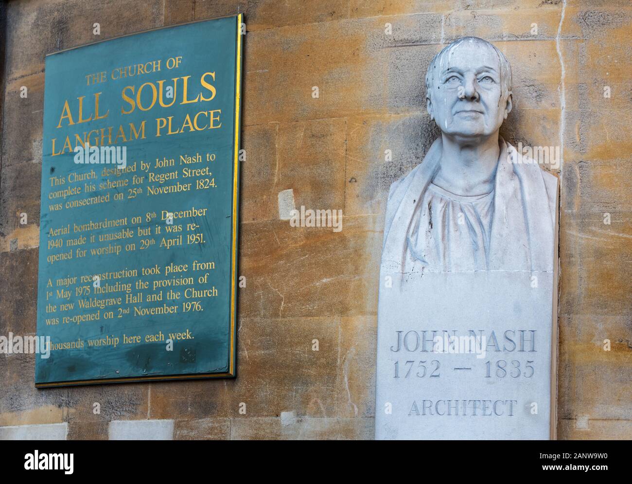 John Nash Architect, All Souls Langham Place Londra. Nash (1752-1835) è stato uno dei più importanti architetti britannici della Regency & Georgian eras. Foto Stock