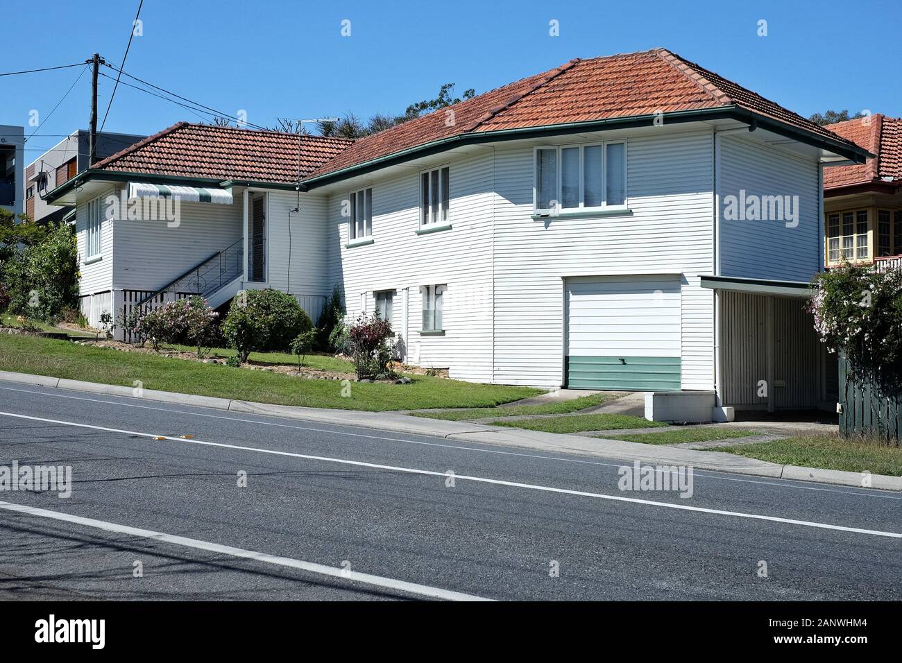 Post War Houses nei sobborghi di Brisbane di Carina, Camp Hill, Seven Hills e Cannon Hill, la loro topografia e i moderni equivalenti 'New queenslander' Foto Stock