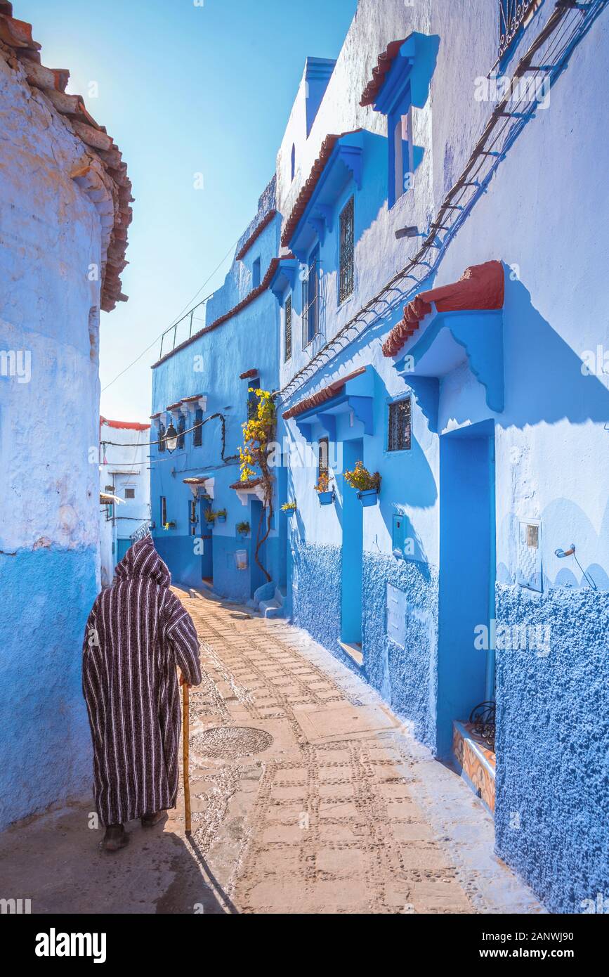 Chefchaouen, una città con case dipinte di blu e strette, belle, strade blu, Marocco, Africa Foto Stock