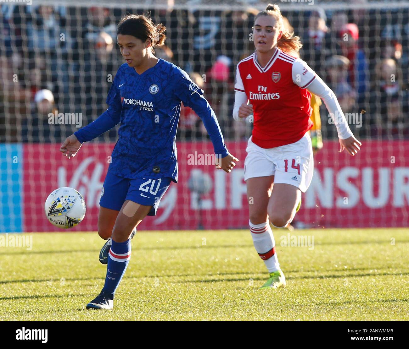 BOREHAMWOOD, Inghilterra - gennaio 19: Chelsea Ladies Sam Kerr durante la Barclays donna Super League match tra Arsenal donne e Chelsea donne a Meado Foto Stock