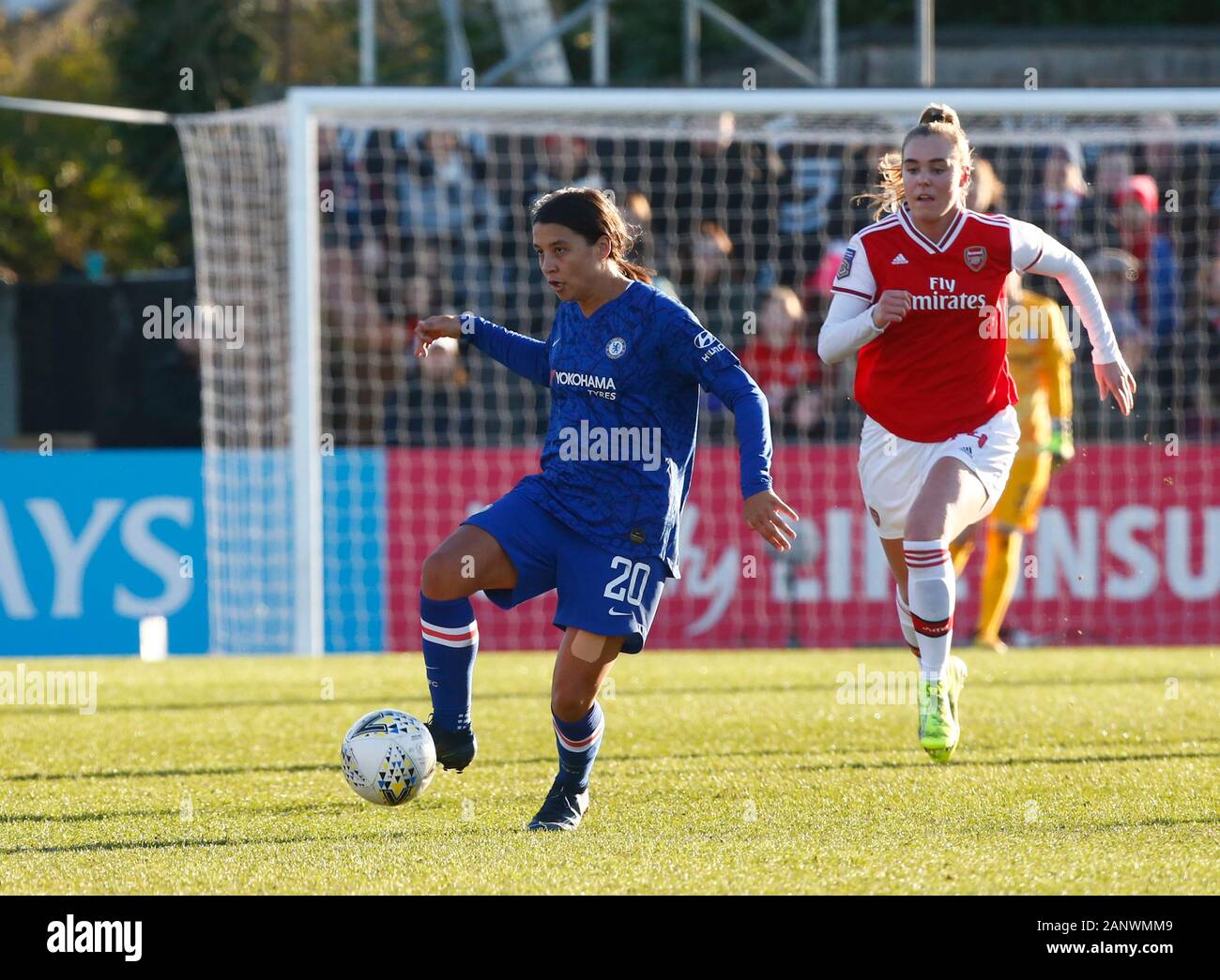BOREHAMWOOD, Inghilterra - gennaio 19: Chelsea Ladies Sam Kerr durante la Barclays donna Super League match tra Arsenal donne e Chelsea donne a Meado Foto Stock