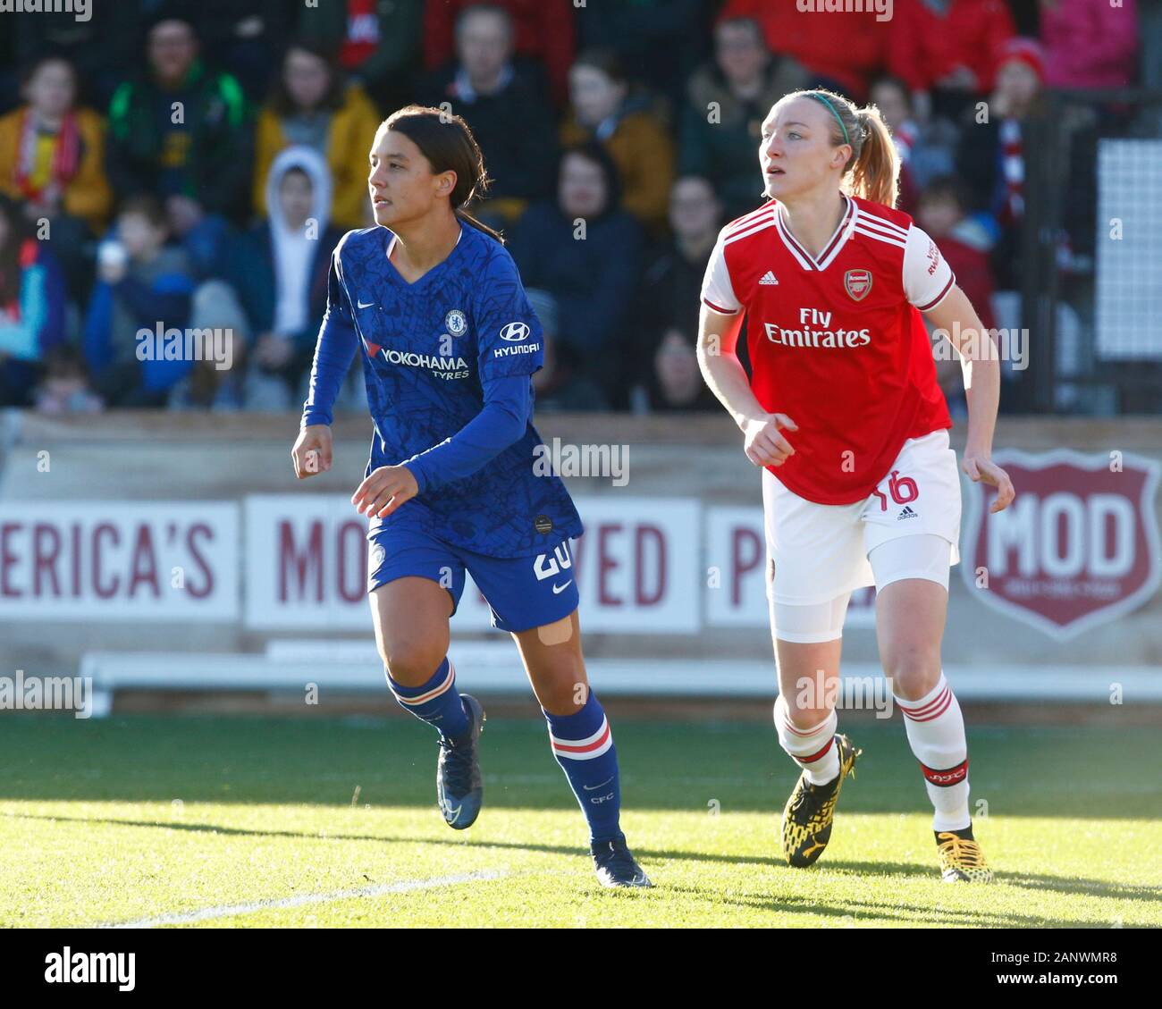 BOREHAMWOOD, Inghilterra - gennaio 19: Chelsea Ladies Sam Kerr durante la Barclays donna Super League match tra Arsenal donne e Chelsea donne a Meado Foto Stock