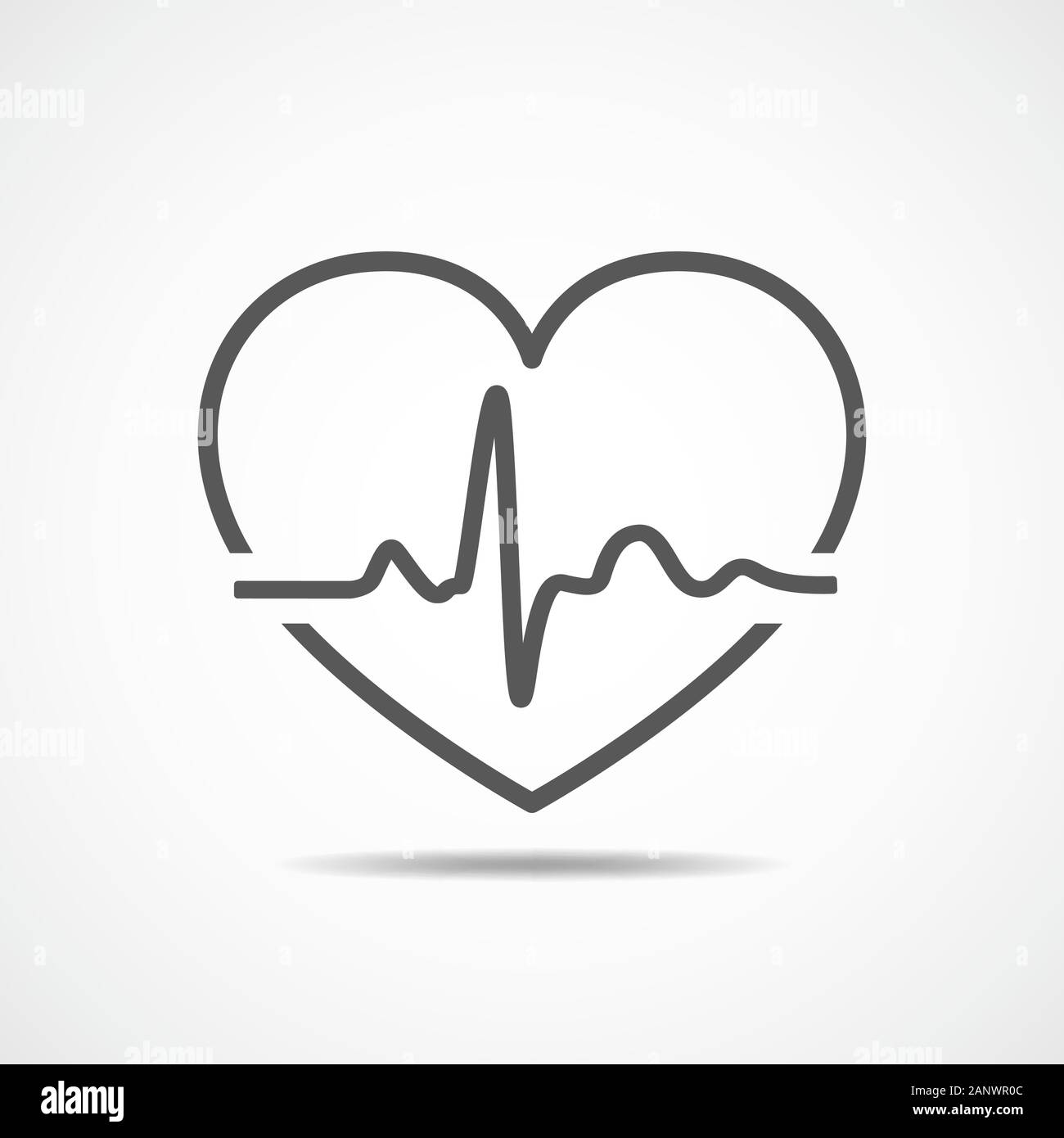 Cuore nero icona con segno il battito cardiaco. Illustrazione Vettoriale. Cuore nel piatto stile contorno. Illustrazione Vettoriale