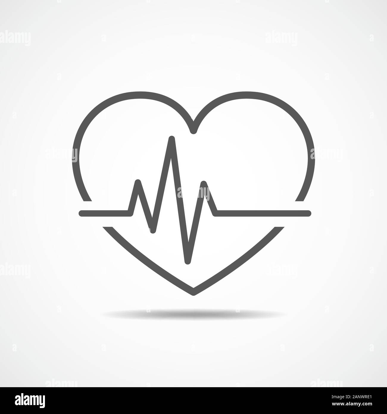 Cuore nero icona con segno il battito cardiaco. Illustrazione Vettoriale. Cuore nel piatto stile contorno. Illustrazione Vettoriale