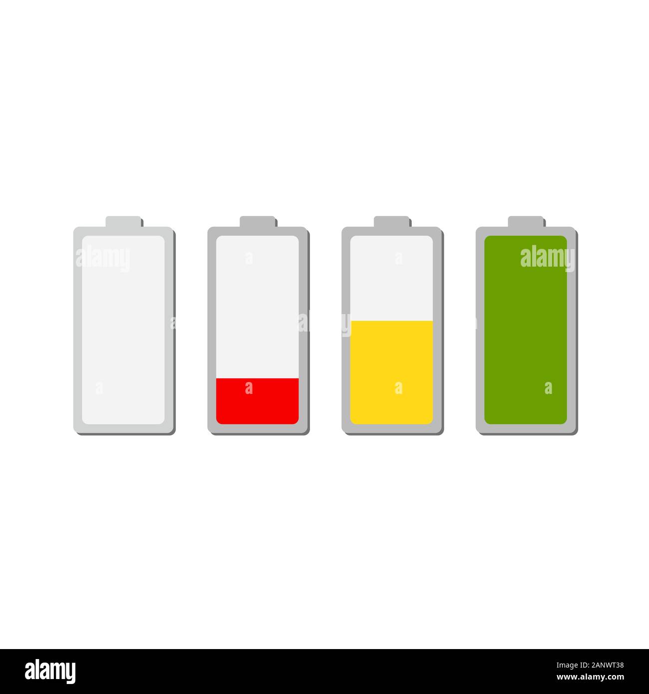 Icona della batteria in carica. Impostare il colore delle icone della batteria livello di carica. Illustrazione Vettoriale. Le icone della batteria con vari livelli di carica. Illustrazione Vettoriale