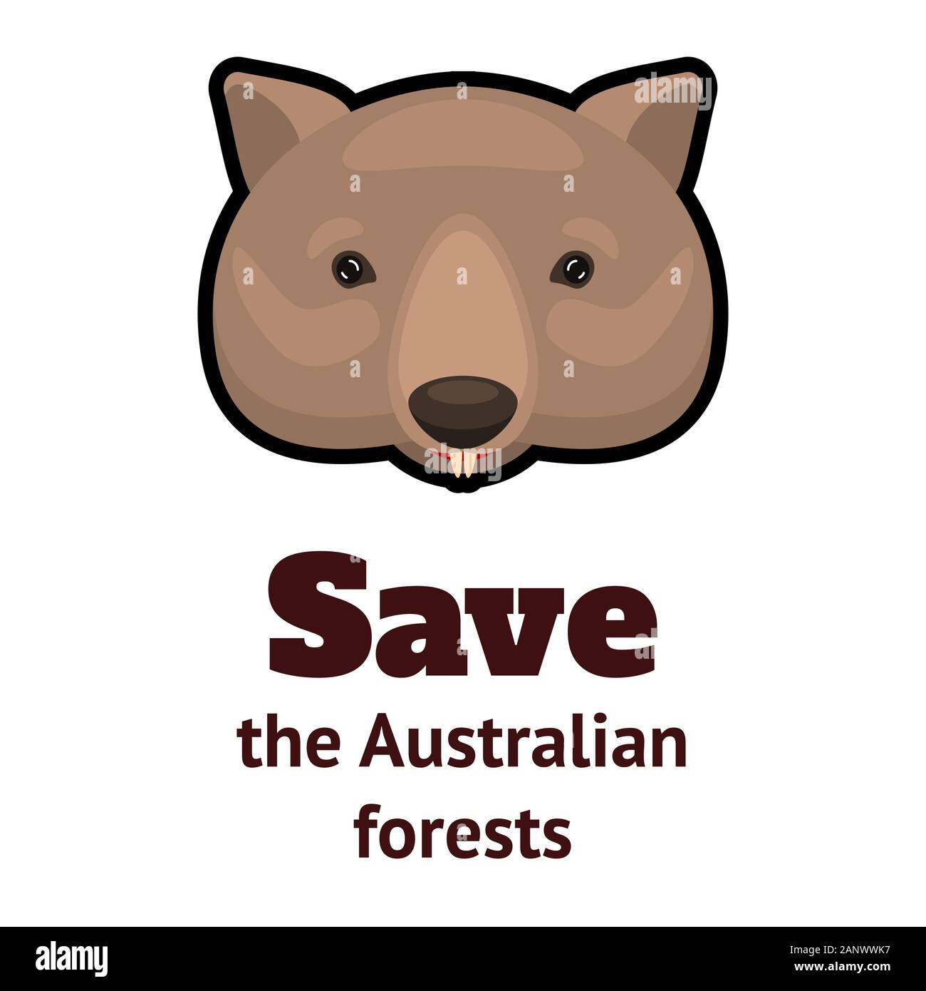 Piangendo wombat icona e l'iscrizione salvare le foreste Australiano. Fumetto illustrazione vettoriale. Illustrazione Vettoriale