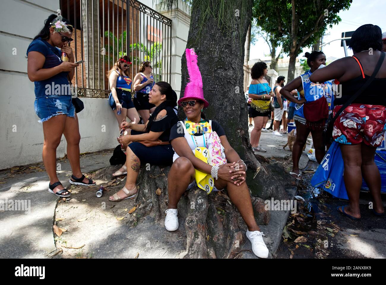 Brasile - Gennaio 28, 2018: Revelers celebrare l'inizio del Carnevale di Rio de Janeiro e che è uno dei più rinomati festival in tutto il mondo. Foto Stock