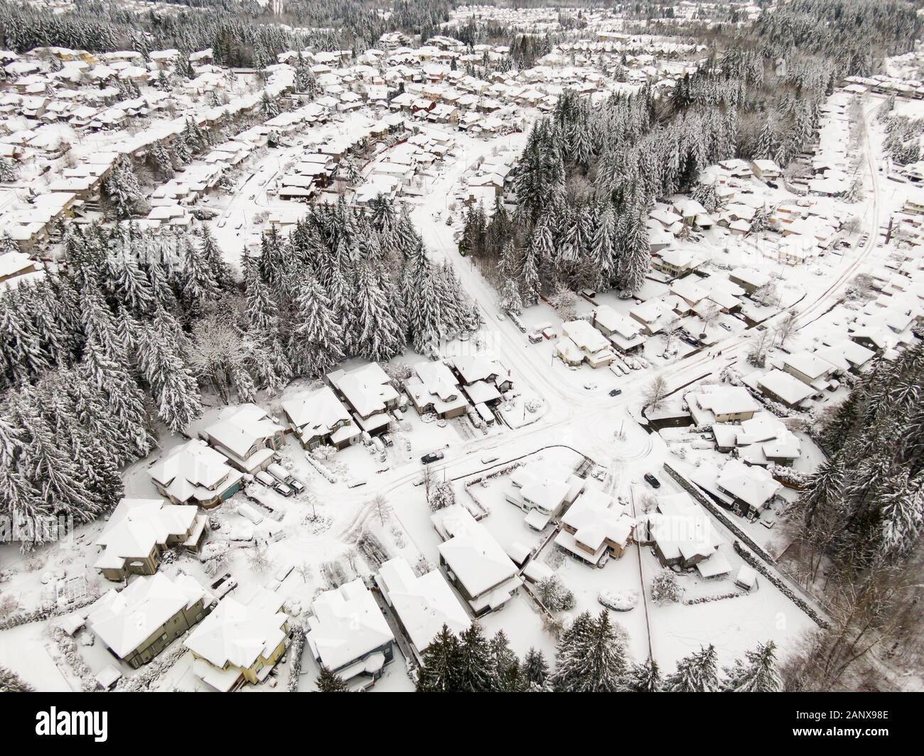 Sobborghi di Vancouver dopo la grande nevicata Foto Stock