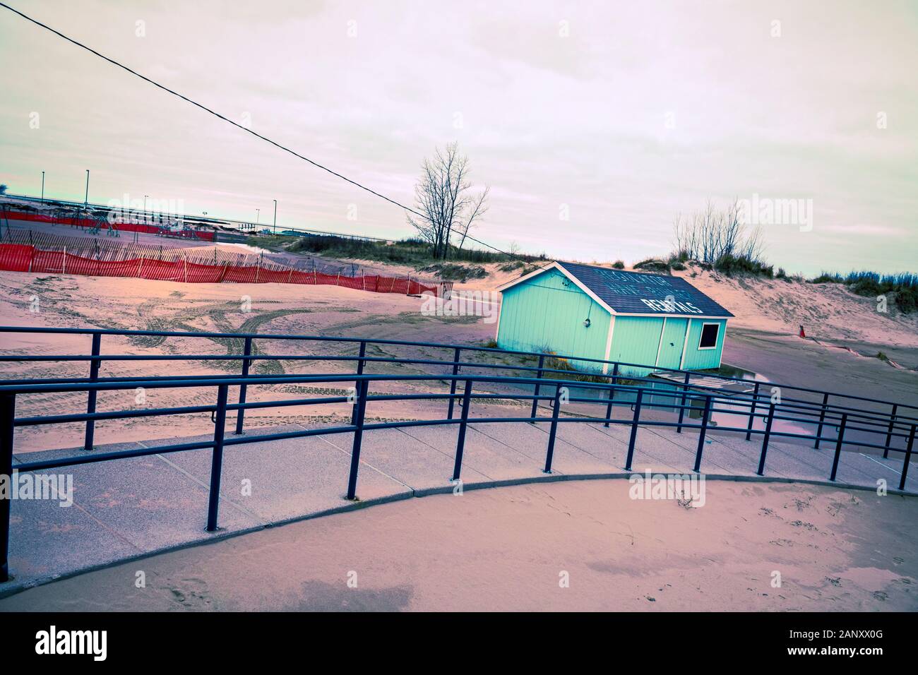 L'affitto capanna a Stearns Park Beach in Ludington, Michigan, Stati Uniti d'America Foto Stock