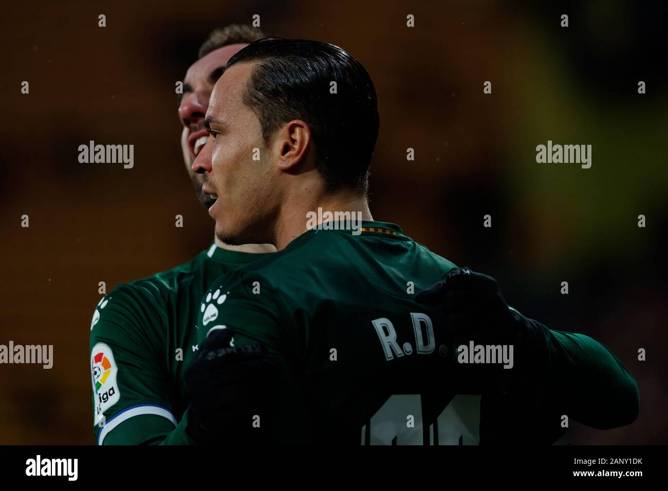 Raul de Tomas del RCD Espanyol celebra il pernottamento gratuito per bambini da 0 a 2 durante la Liga match tra Villarreal CF e RCD Espanyol a Estadio de la Ceramica su gennaio 19, 2020 in Villarreal, Spagna (foto di DAX/ESPA-immagini) Foto Stock