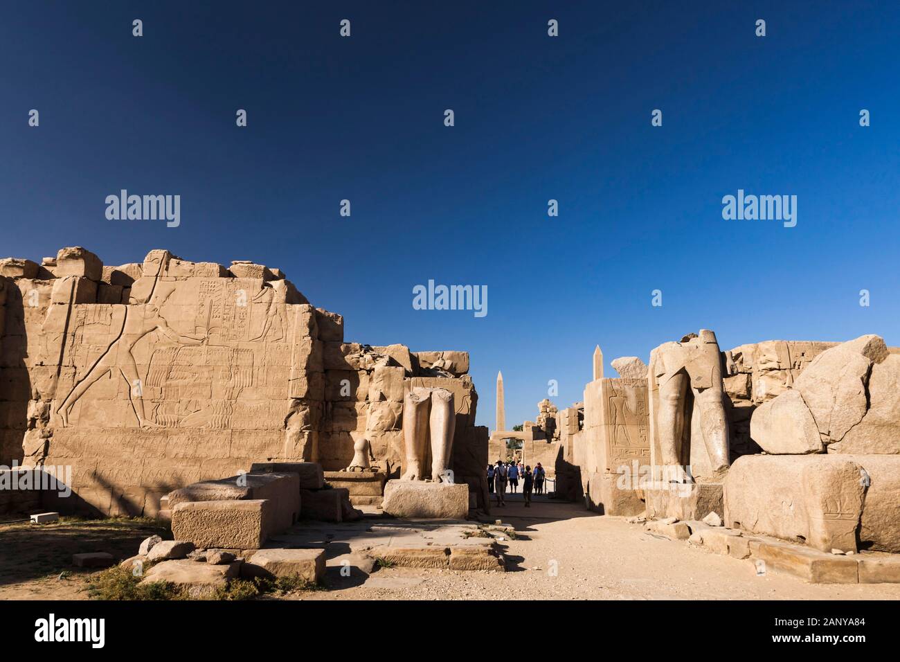 Statue del re di 7th pilone, tempio di Karnak, Luxor, Egitto, Nord Africa, Africa Foto Stock