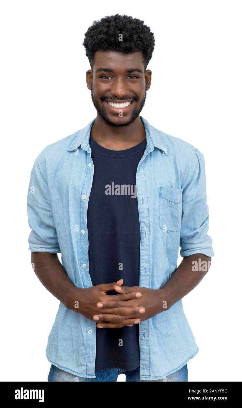 Bello African American uomo con la barba e abiti casual isolati su sfondo bianco per tagliare Foto Stock