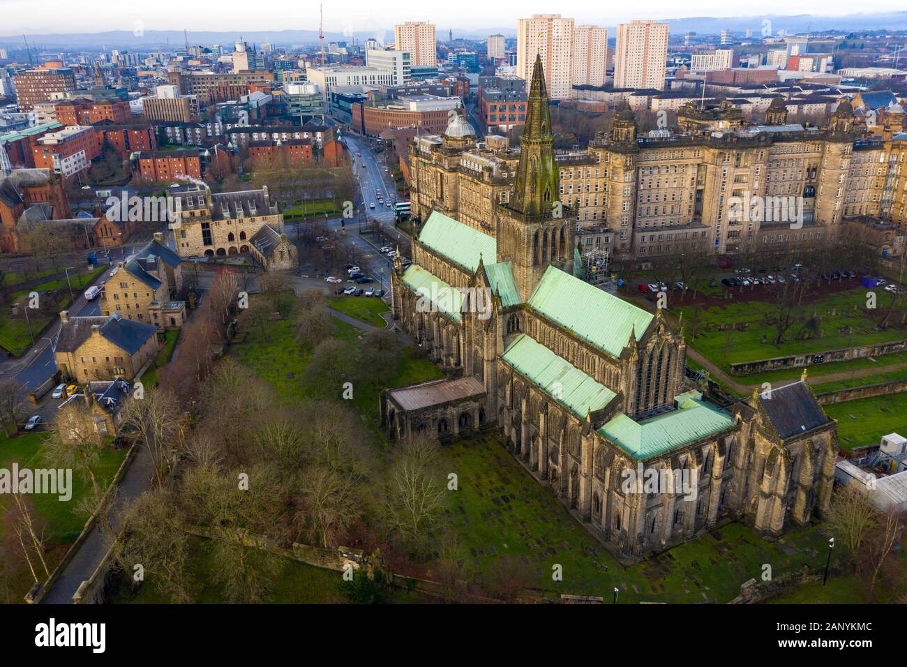 Vista della cattedrale di Glasgow e della città di Glasgow ,Scotland, Regno Unito Foto Stock