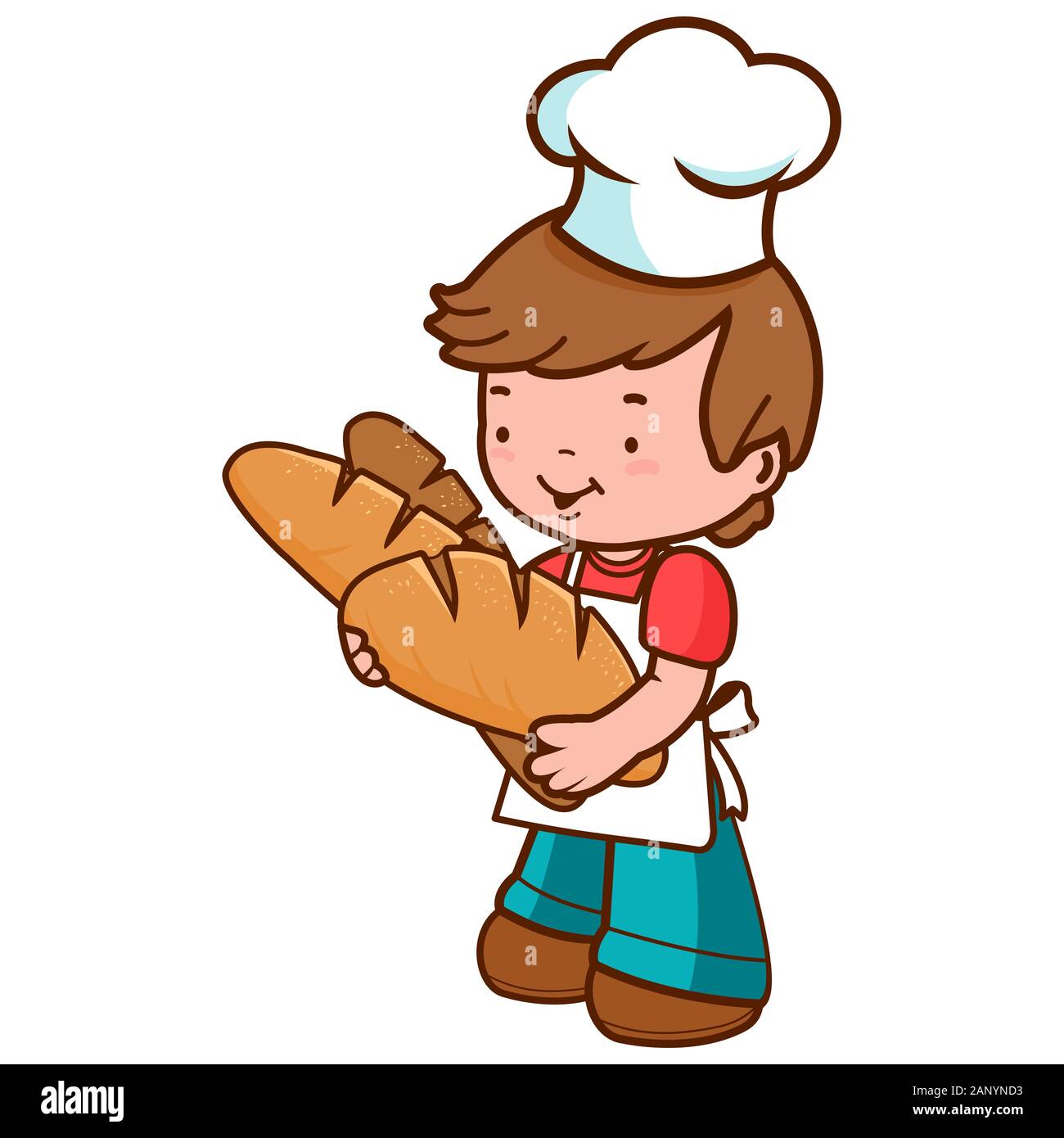 Negozio di prodotti da forno - bambini al negozio di alimentari con baguette appena sfornate. Panettiere al mercato alimentare con pane appena sfornato. Foto Stock