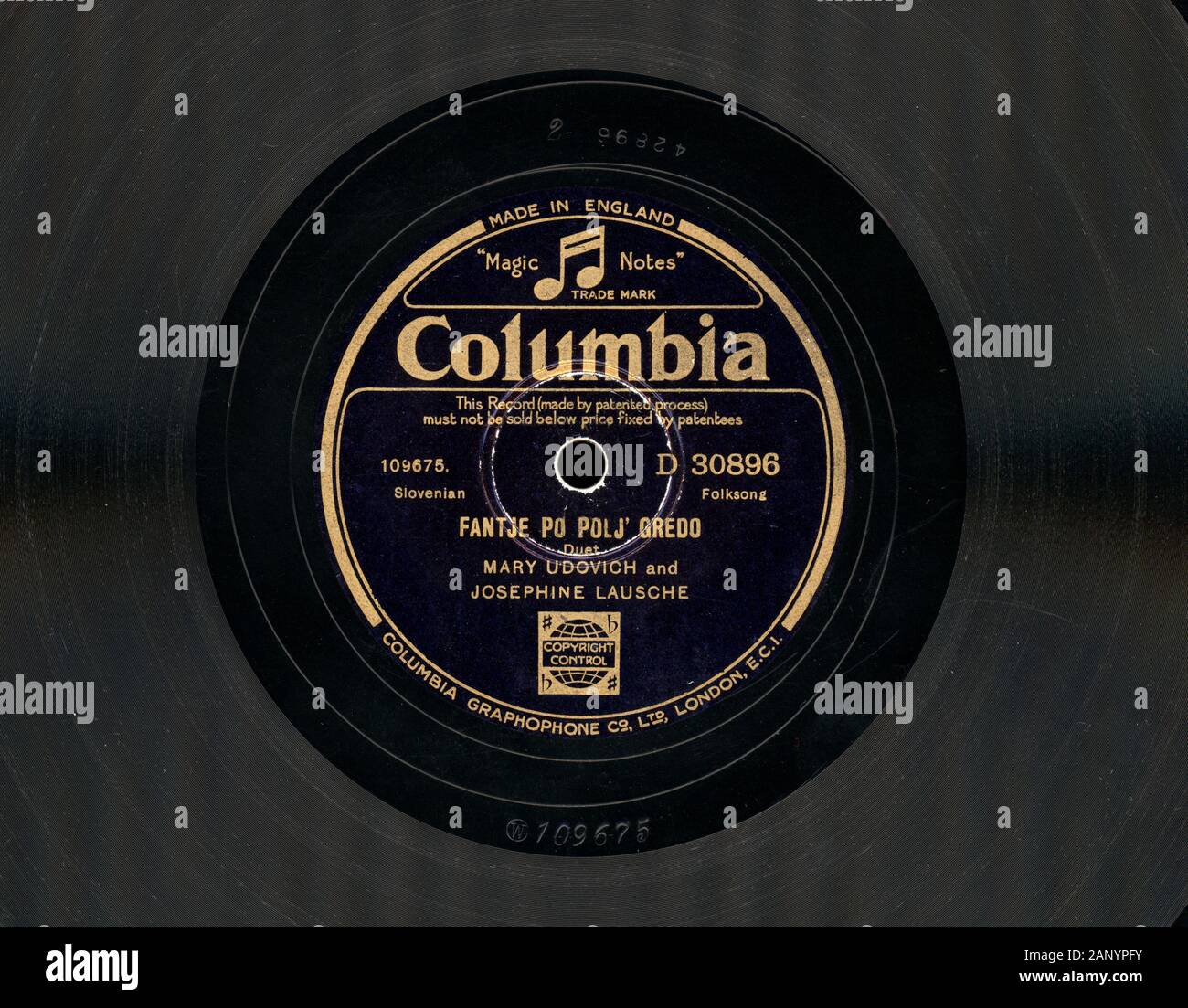 LONDON, Regno Unito - CIRCA NEL DICEMBRE 2019: Vintage 78 giri il disco in gomma lacca di Columbia record di società Foto Stock