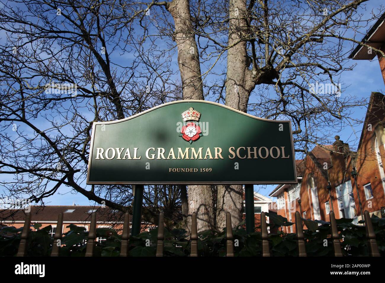 Guildford Royal Grammar School segnaletica, Gennaio 2020 Foto Stock