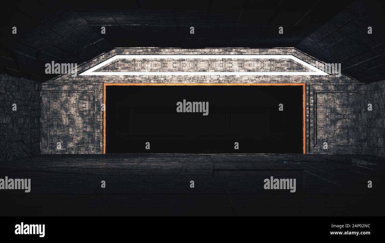 Sci-Fi spazio interno Hangar stazione 3D illustrazione Foto Stock