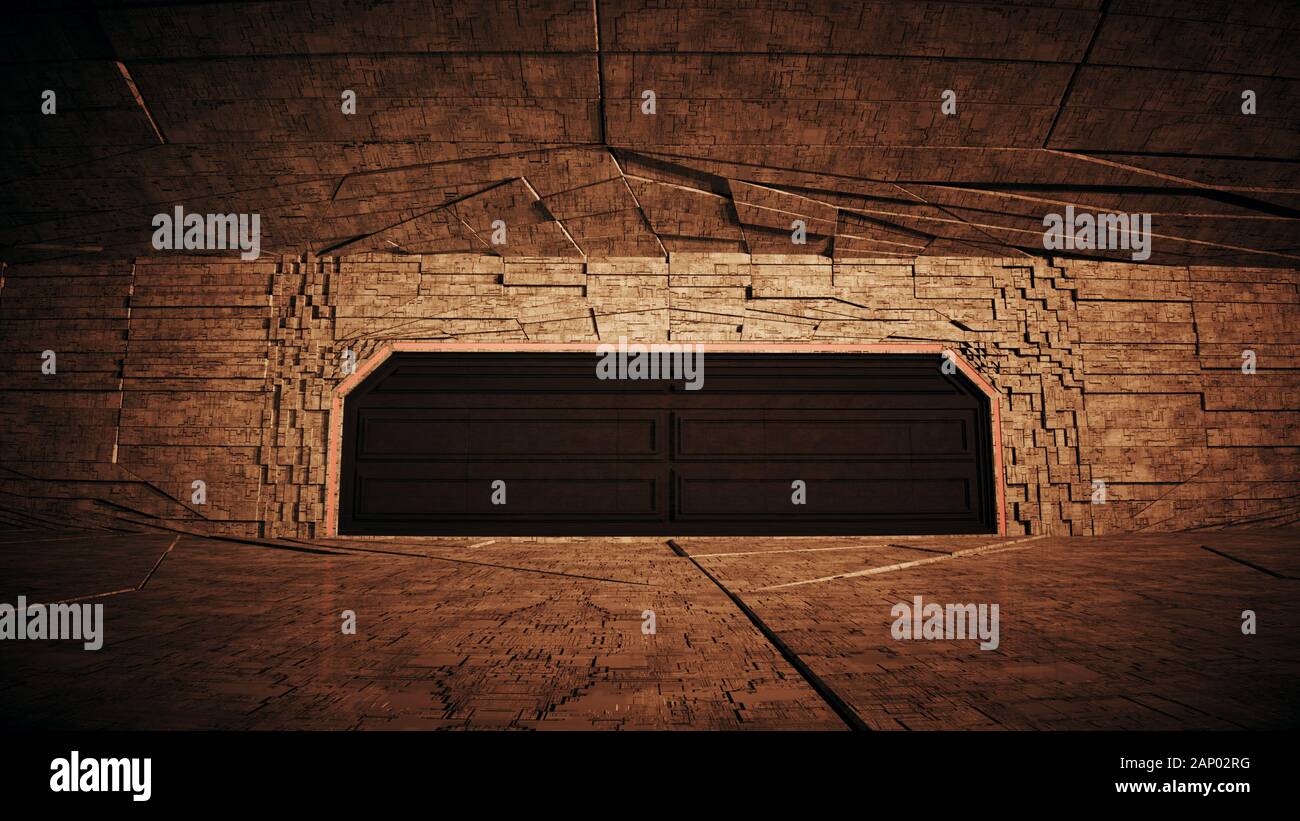 Sci-Fi spazio interno Hangar stazione 3D illustrazione Foto Stock