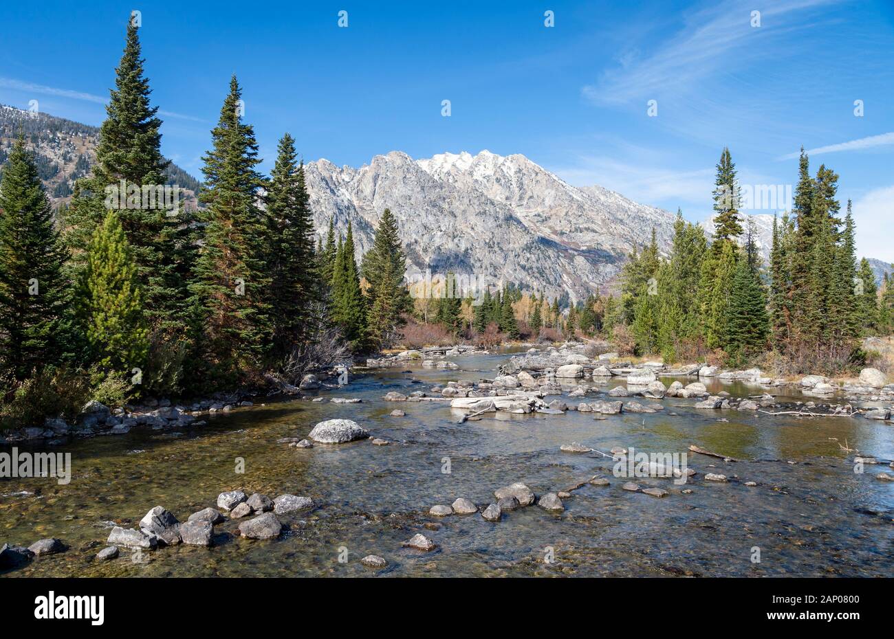 Picchi di montagna nel Parco Nazionale di Grand Teton, Wyoming USA Foto Stock
