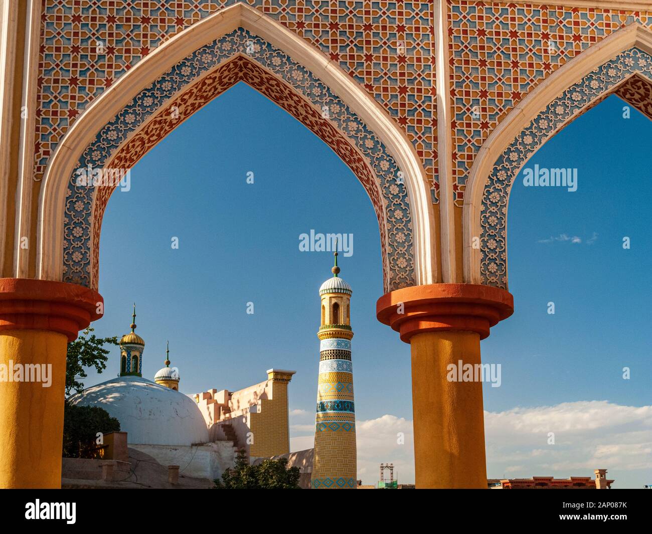 La parte vecchia dell'oasi di Kashgar, il campidoglio della cultura Uigur con edifici restaurati Foto Stock
