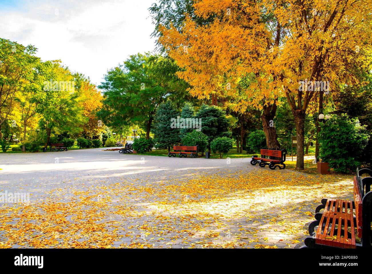 Il parco della città in autunno. La calma nella Big city life Foto Stock