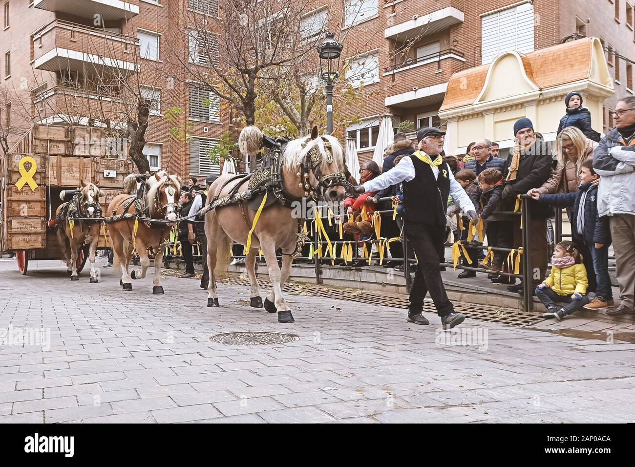 CALDES DE MONTBUI, gennaio 19: carro tirato dai cavalli durante il catalano Sant Antoni tradizionale festa il 19 gennaio 2020 a Barcellona Foto Stock