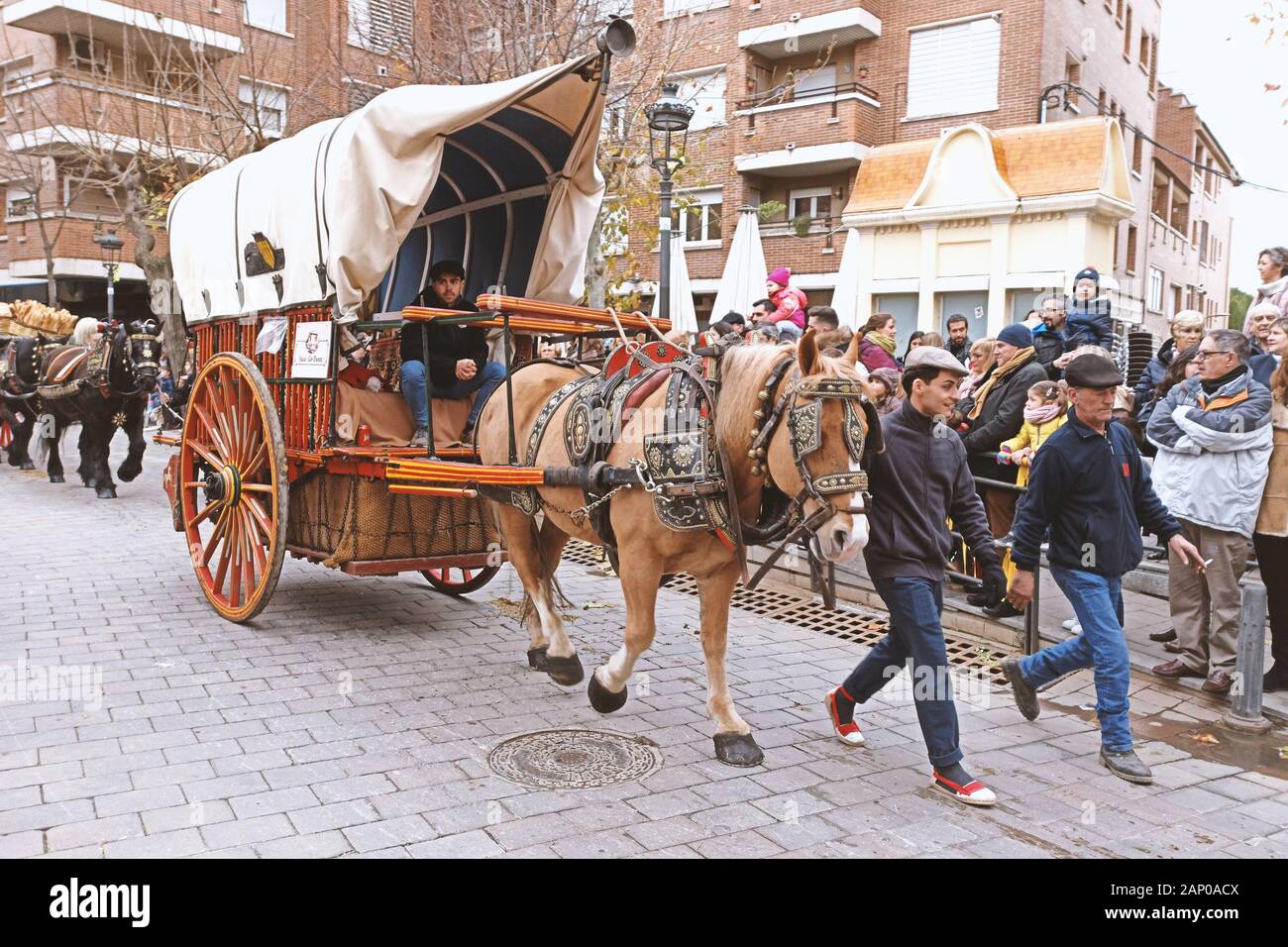 CALDES DE MONTBUI, gennaio 19: carro tirato dai cavalli durante il catalano Sant Antoni tradizionale festa il 19 gennaio 2020 a Barcellona Foto Stock